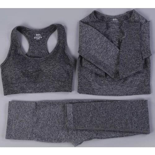 Women Seamless Yoga Set Fitness Sports Suits Gym Clothing Long Sleeve Crop Top Shirts High Waist Running Leggings Workout Pants