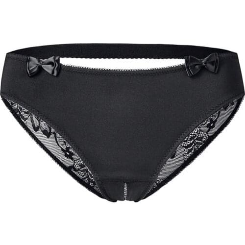 Women Sexy Lingerie Erotic Panties Open Crotch Porn Floral Lace Underwear Crotchless Briefs Couple Sex Wear With Cute Bow