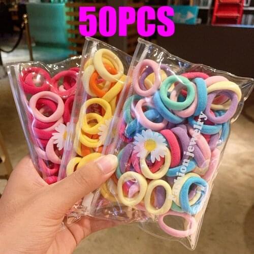 1/50Pcs PACK 2.5cm Kid Nylon Hair Scrunchies Elastic Rubber Hair Bands Hair Rope for Girls Solid Color Hairband Hair Accessories