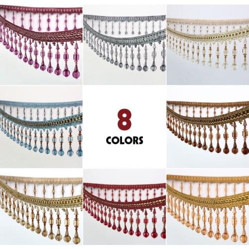 2 Meter Tassel Fringe Trim Curtain Fringe Crystal Beaded Ribbon For Sewing Curtain Accessory Lace Decoration Upholstery