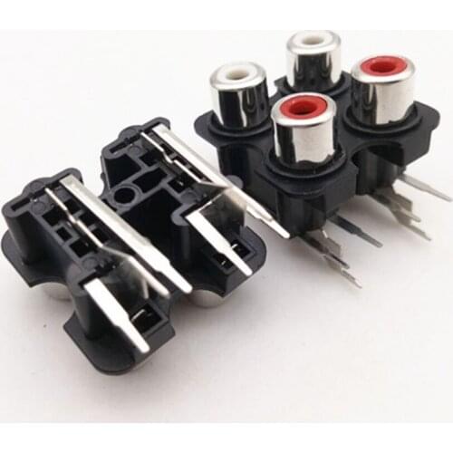 2pcs 4 hole RCA Female Stereo audio Jack AV Audio input socket Connector Lotus row Amplifier Interface Signal connection