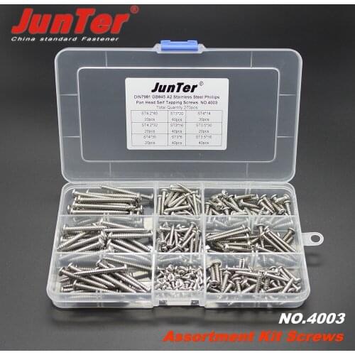 270pcs DIN7981 A2 Stainless Steel Phillips Pan Head Self Tapping Screws Assortment Kit NO.4003