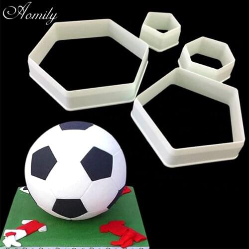 Aomily 4pcs/Set Footbal Plastic Fondant Cutter Cake Mold Fondant Chocolate Mold Fondant Cake Decorating Tool Sugarcraft Bakeware