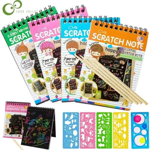 6pcs/set Children DIY Scratch Painting Note Magic Color Rainbow Scratch Art Paper Cards & Graffiti Stencil Kids Drawing Toys ZXH