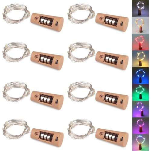 8Pcs Colorful LED Cork String Light 1M 2M Fairy Lights Garlands Battery Included Copper for Xmas New Year Wine Bottle Decor Lamp
