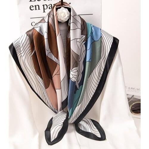 88x88cm Satin Square Scarves Women Hangzhou Natural Silk Hair Scarf Floral Bufanda Printed Headscarf Large Bandana Foulard Femme