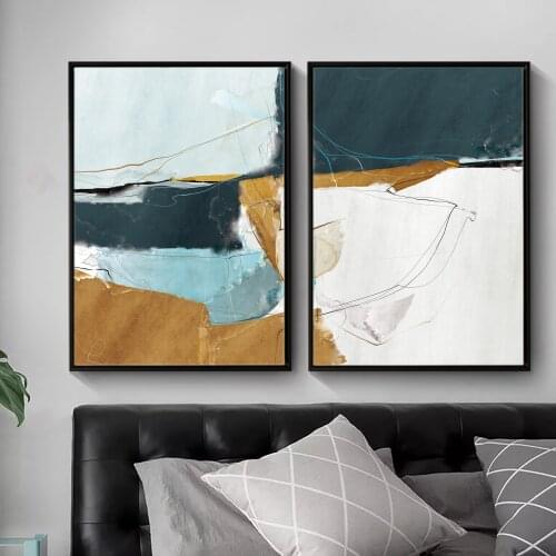 Art Abstract Prints Canvas Painting The Combination Of Blue Green White Stitching Pictures For Home Corridor Decor Wall Posters