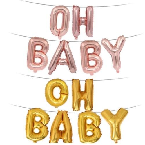 Baby Shower Party Balloon Decoration Supplies Rose Gold Sliver Letter Oh Baby Foil Balloons