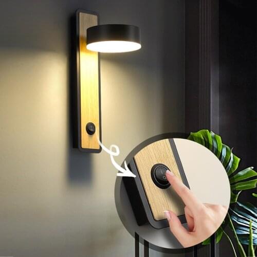 Wooden Art Rotatable Wall Lamp With Switch Bedside Corridor Aisle Stairs Creative Indoor Lighting Modern Luminaire Bedroom Light