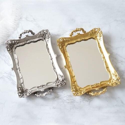 Europe and the United States retro silver palace wind luxury carved hand-painted mirror tray tray ornaments