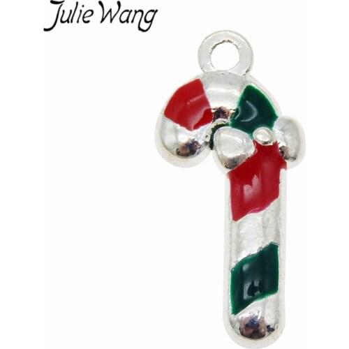 Julie Wang 10pcs/pack Alloy Dripping Christmas Sticks Old Man Crutches Styling Jewelry Pendant Accessories Clebration