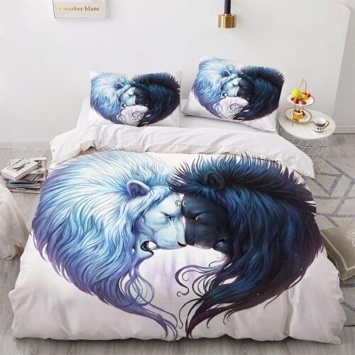 3D Animal Yin Yang Design Bedding Set Duvet Cover Set Comforter Bed Linen Full King Queen Double Single Size Lion Home Textile