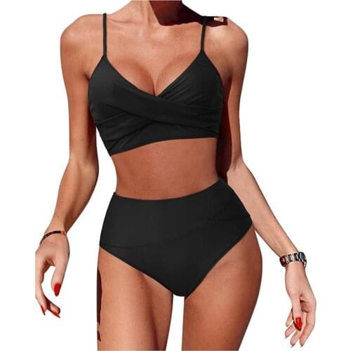 Sexy Solid Color Swimwear Bathing Suit New 2021 Women High Waist V-neck Bikini Swimsuit Party Beach Ladies Large Size