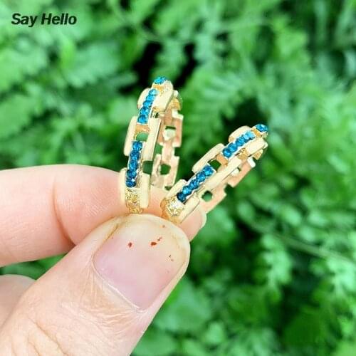 SAY HELLO Girls Huggies Small Hoop Earrings Skinny Crystals Inlaid Geometric Minimal Charm Earrings Ear Stud Femme Brinco K5810