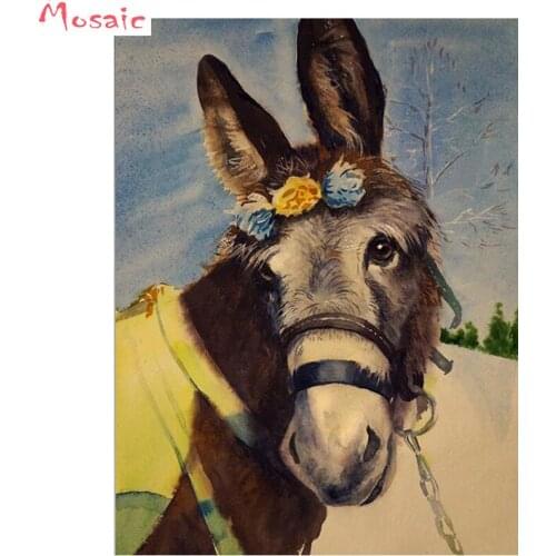Cute Donkey With Flowers Diamond Embroidery Full Square Diamond Painting Cross Stitch 3d pictures of Rhinestones wall painting