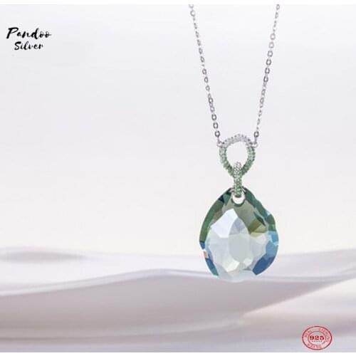 PANDOO Fashion Charm Pure 925 Silver Original 1:1 Copy, Simple Fresh Crystal Fashion Necklace Female Luxury Jewelry Gifts