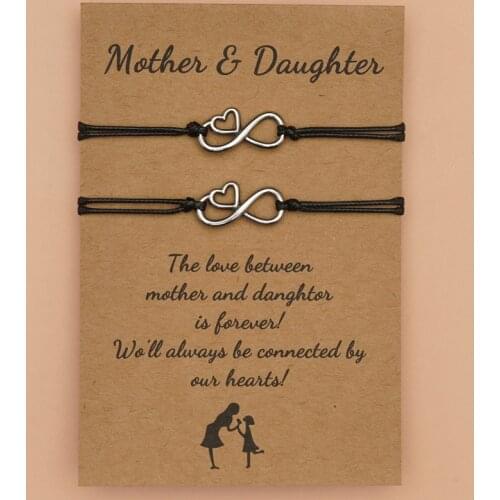 2pcs/set Fashion Bracelets Heart Charm Bracelet For Women Mother Daughter Bracelet Sets Adjustable Rope Chain Bracelet Gifts