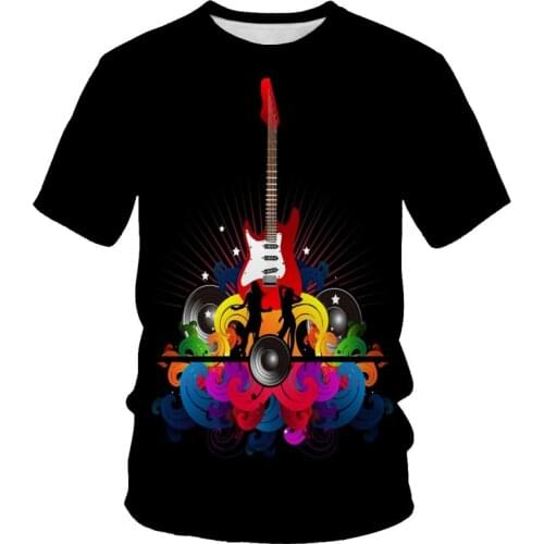 2019 Cool guitar mens T-shirt colorful 3D print fashion musical instrument DJ music short sleeve O-neck punk casual style top