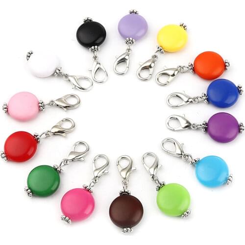 10 PCs Colorful Round Knitting Stitch Markers Zinc Based Alloy & Acrylic Antique Silver Color 40mm x 16mm For Knittings Tools