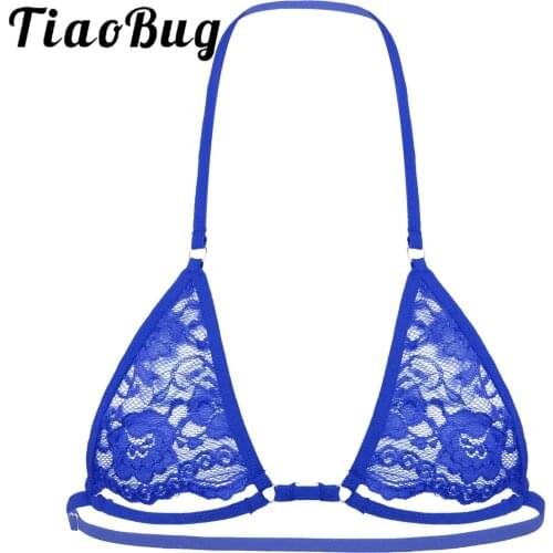 Men Sissy Exotic Bra Top Lingerie Crossdressing Underwear Halter Neck and Nipples Hollow Out Wire-free Unlined Sissy Bra Top