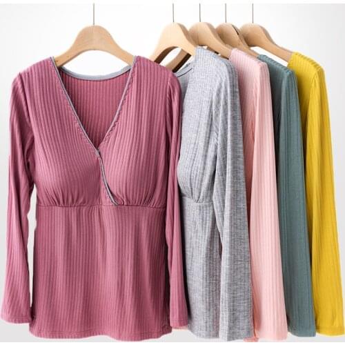 Fdfklak M-3XL Plus Size Nursing Long Sleeve Top Spring Summer New Modal Maternity Sleepwear Pajamas Multicolor Selection