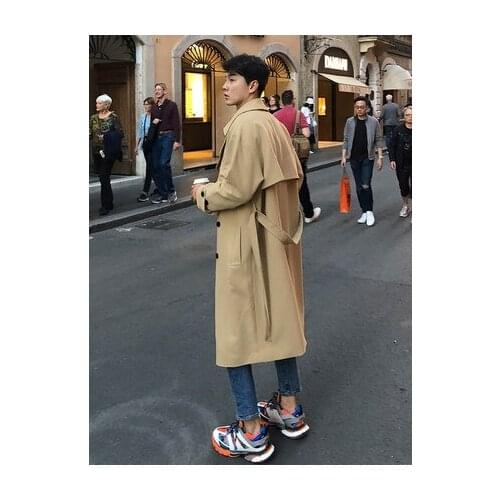 Trench Men Turn Down Collar Autumn Double-breasted French Style Chic Fashion All-match Spring Outerwear Windbreaker Loose New