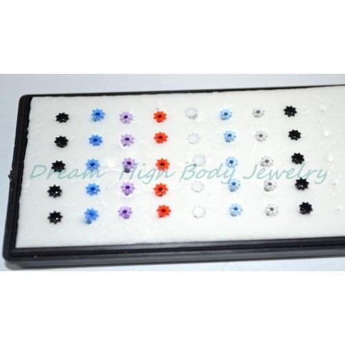 UV Acrylic Flower Nose Rings Screw Mixed Color 40pcs/box Free Shpping Nose Stud Piercing