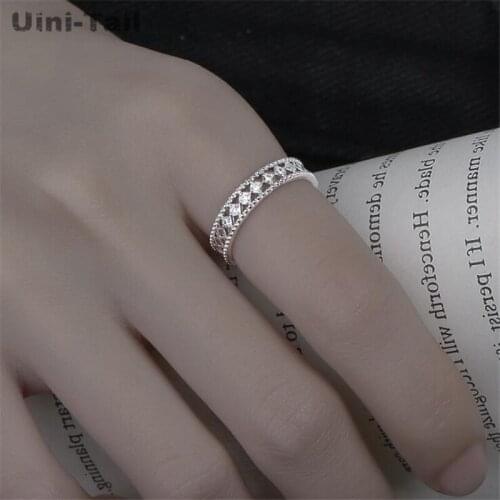 UiniTail new design hot-selling 925 sterling silver hollow geometric square micro-inlaid open ring personality fashion trend
