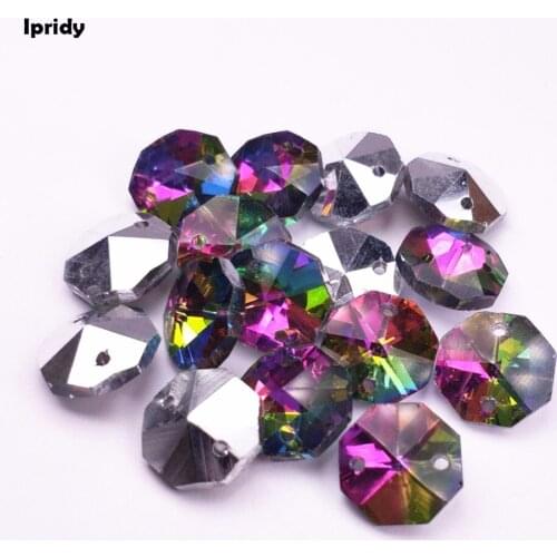 50Pcs/lot 14mm Octagon Beads With Two Hole Glass Loose Beads For Prisms Chandelier accessories fit Making Crystals Curtains