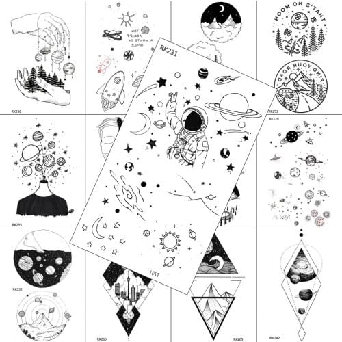 Galaxy Planets Temporary Tattoos Sticker Fake Realistic Waterpoof Tattoos For Adult Kids Body Art Arm Legs Chest Tattoos Paper