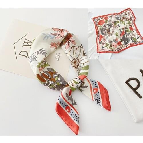 Aurdolf 2020 new scarves women flowers silk stripe square foulard ladys neck hair scarf printed print fashion girl hair scarf