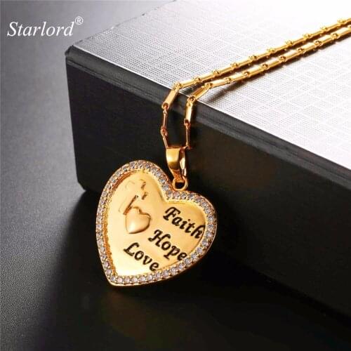 Starlord Engraved Heart Necklace With Bible Verse Faith&Hope&Love Gold/Silver Color Christian Jewelry Wedding/Gift P2653
