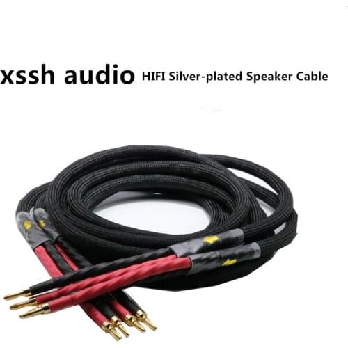 One Pair XSSH HIFI Silver-plated Speaker Cable Hi-end 4N OFC Speaker Wire For Hi-fi Systems Banana plug Speaker Cable