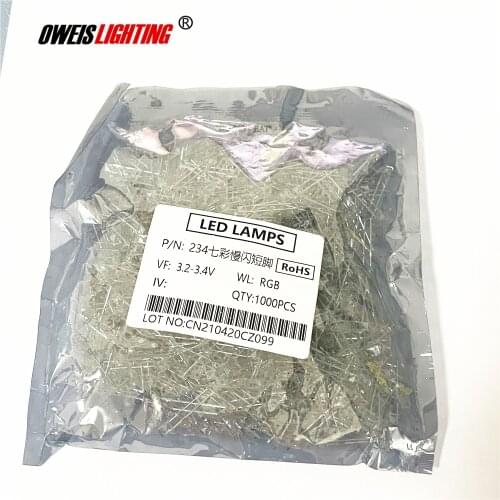 1000PCS 234 RGB SLOW FLASH DIP LED ( short ) 2*3*4mm Square lamps Self-flashing 3.2-3.4v 20mA 800-1000mcd light beads 2*3*4