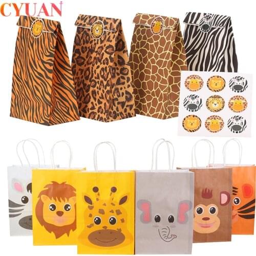 12pcs Jungle Safari Animals Favors Box Gift Box Handbags Paper Bags Kids Birthday Party Decorations Baby Shower Party Supplies