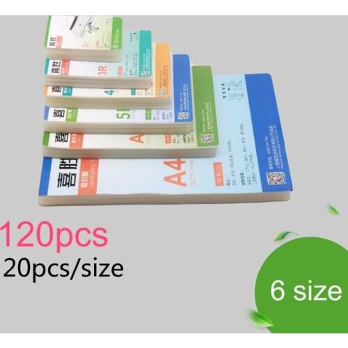 100mic 6 Size (3" 5" 6" 7" 8" A4)Thermal Laminating Film PET+EVA Plastifieuse 120Pcs For Roll Laminator Plastic plastificadora