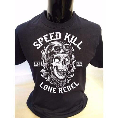 2019 Fashion Ment Shirt Summer Style Speed Kill Lone T-Shirt Mens S-3Xl Biker Tee Motorcycle Rock Biker Skull Tee Shirt