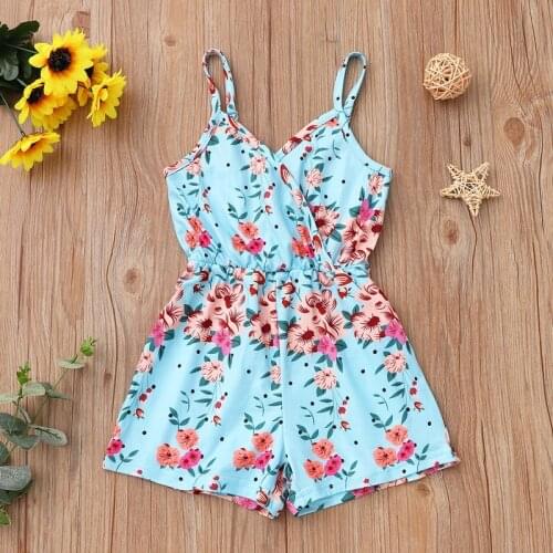 2021 Summer Kids Jumpsuit Floral Print Strap Loose Comfortable Children Playsuits Beach Boho Kids Romper Kids Clothes Pants 0-6Y