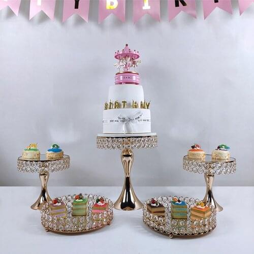 5PCS Gold Mirror Round Metal Cake Stand Wedding Birthday Party Dessert Cupcake Pedestal Display Plate Home Decor