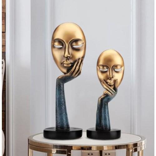 Abstract Gold Mask Sculpture Home Decoration Figurine TV Cabinet Porch Decoration Crafts Artwork Buda Ornament Thinker Mask
