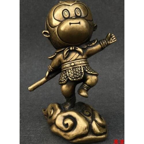Antique Old QingDyansty copper Sun Wukongg statue.Handmade,"Monkey King",Eastern civilization ,Free shipping