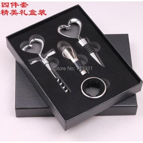 Free shipping wine set 4 pcs/set Heart wine stopper heart bottle opener wine pouring device wine carton piece set