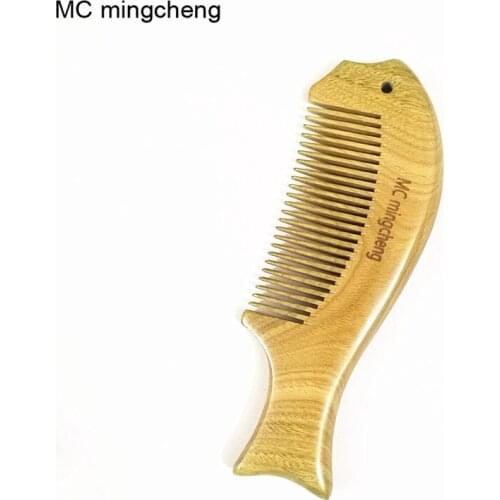 MC Brand Creative Fish Wooden Comb Antistatic Green Sandalwood Comb Thick Hair Brush Gift Styling Tools Natural Wood Hair Combs