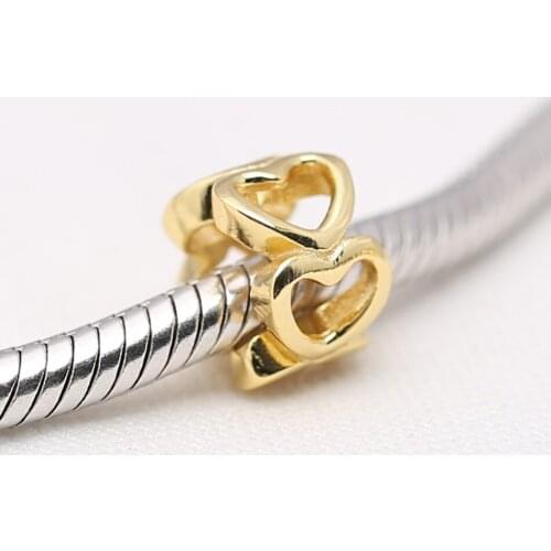 S925 Bead DIY Jewelry Openwork Golden Hearts Spacer Charms fit Lady Bracelets Bangle