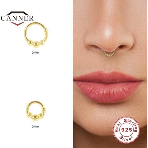 CANNER 6/8/10/12mm Trendy Ear Rings 925 Sterling Silver Piercing Cartilage Nose Ring Round Earrings for Women Men Fine Jewelry