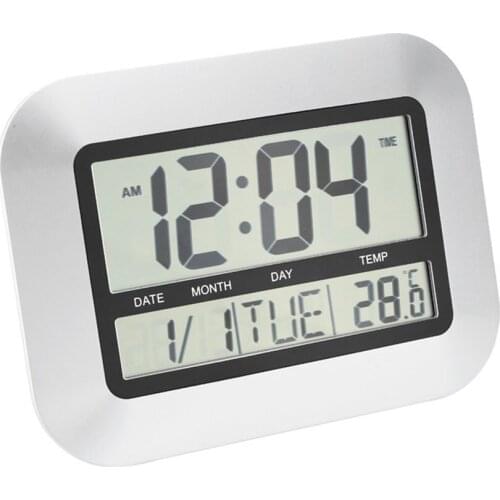 High Accuracy Self Setting Digital Home Office Decor Wall Clock With Indoor Temperature LCD Digital Temperature Meter TS-H128Y