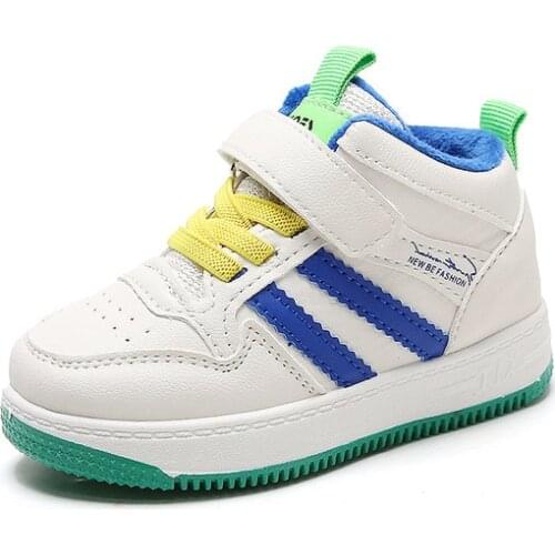 Kids Sneakers 2021 Boys Fashion Trainers Children Casual Sport Sneakers Baby Girls Warm Fur Sport white Shoes