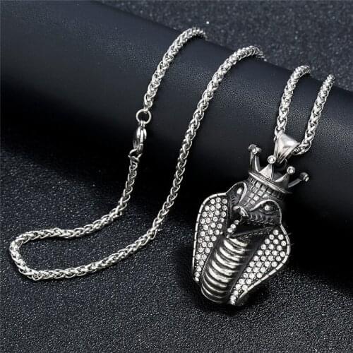 Egyptian Goddess Valkyt Patron Saint Necklace crown Cobra Stainless steel Necklace for boyfriend Amulet Accessories