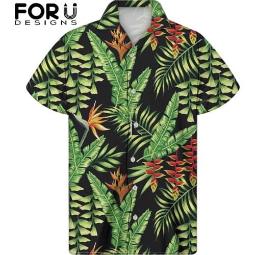 FORUDESIGNS Hawaiian Flower Tropical Palm Leaves Shirts For Men Short Sleeve Lapel Printing Comfortable Quick Dry New Trend