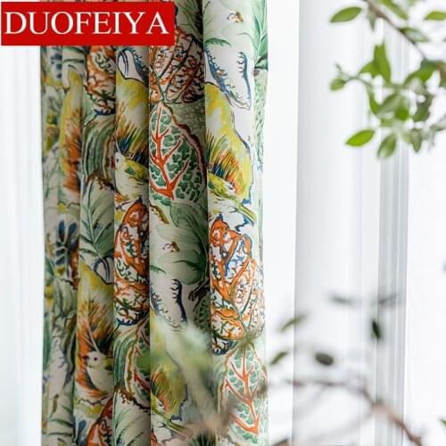 American Printed leaf curtains for living room bedroom window rustic vintage Green curtain ready made